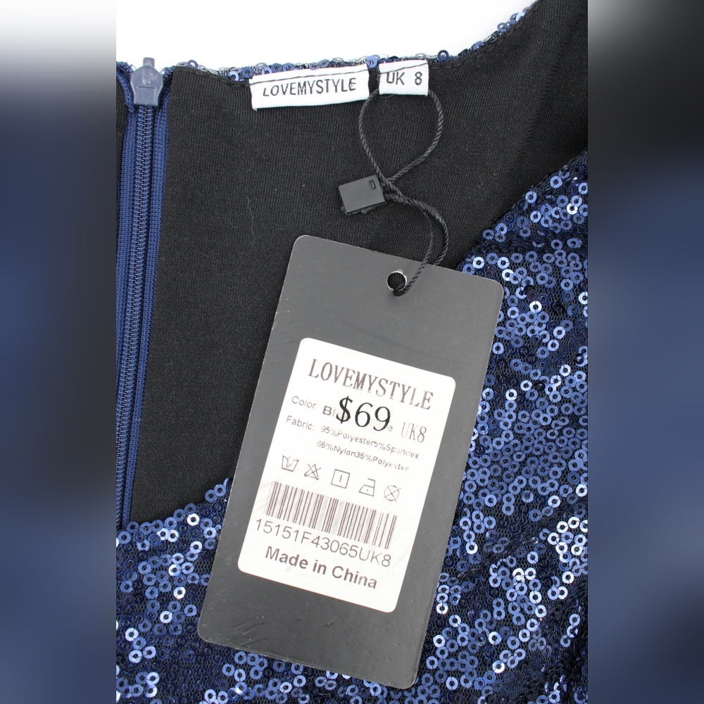 NWT Women’s Midnight Navy Sequin Long Sleeve Mini Dress – Size Small - Picture 7 of 10